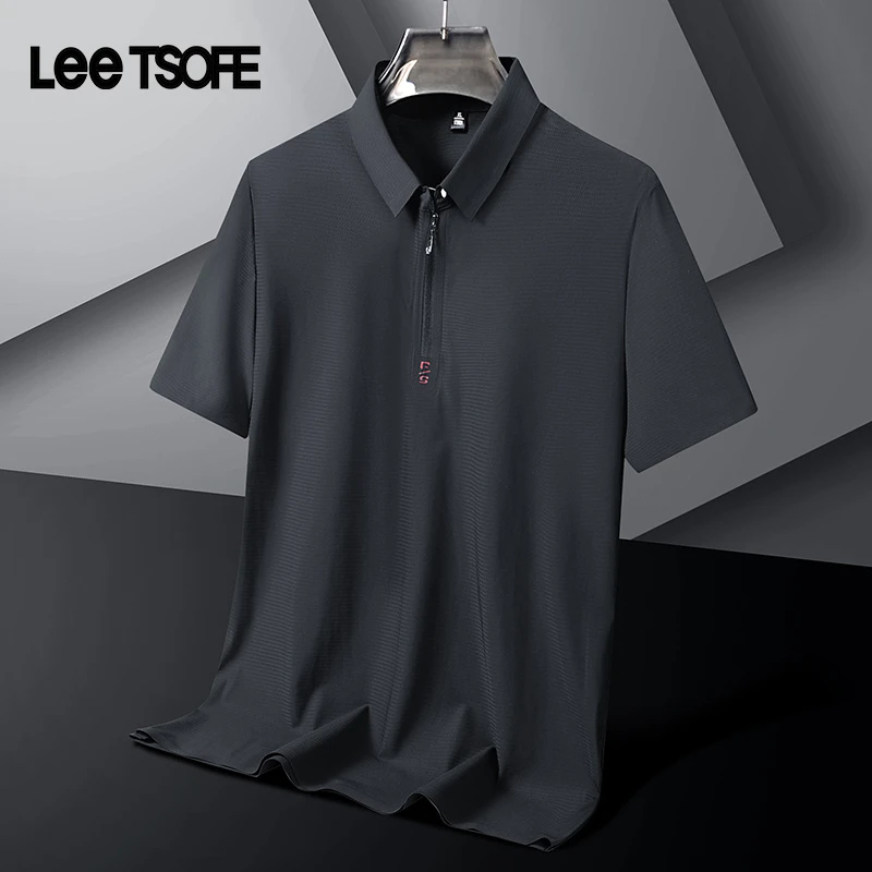 LEE TSOFE夏季蛇仔纹大码无痕冰丝POLO衫休闲商务上衣时尚夏季薄