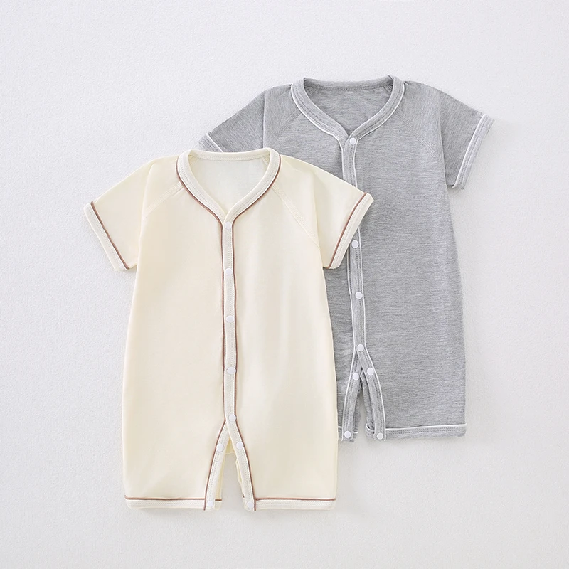 婴儿莫代尔连体衣夏季薄款短袖哈衣新生儿衣服男女宝宝夏装爬服