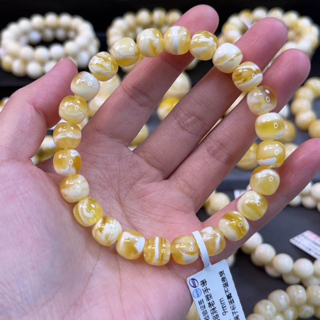 手串蜜蜡未镶嵌9mm金瓷白妖花
