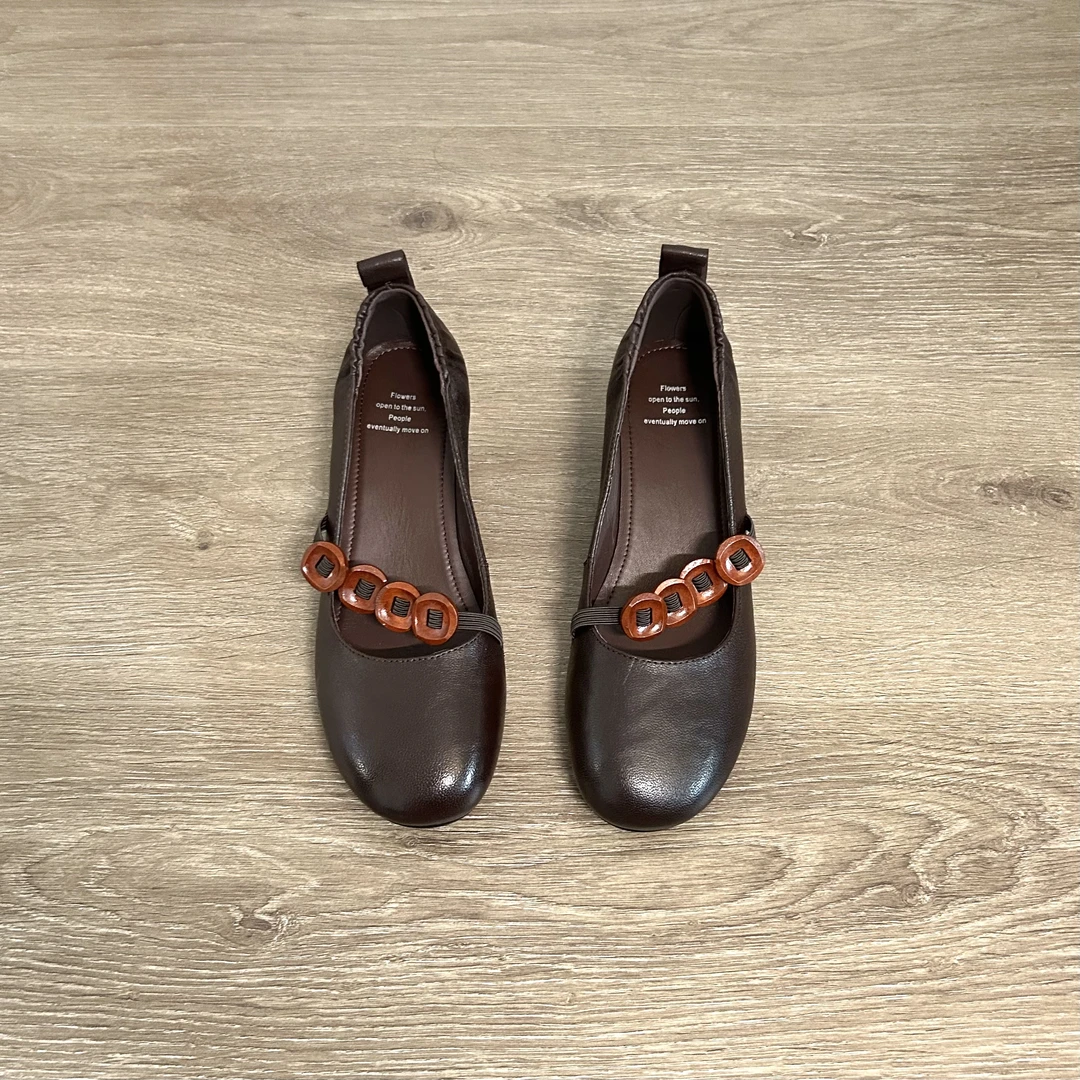 Dannyfrey头层羊皮百搭异形扣女复古通勤百搭一字带浅口单鞋4.5CM