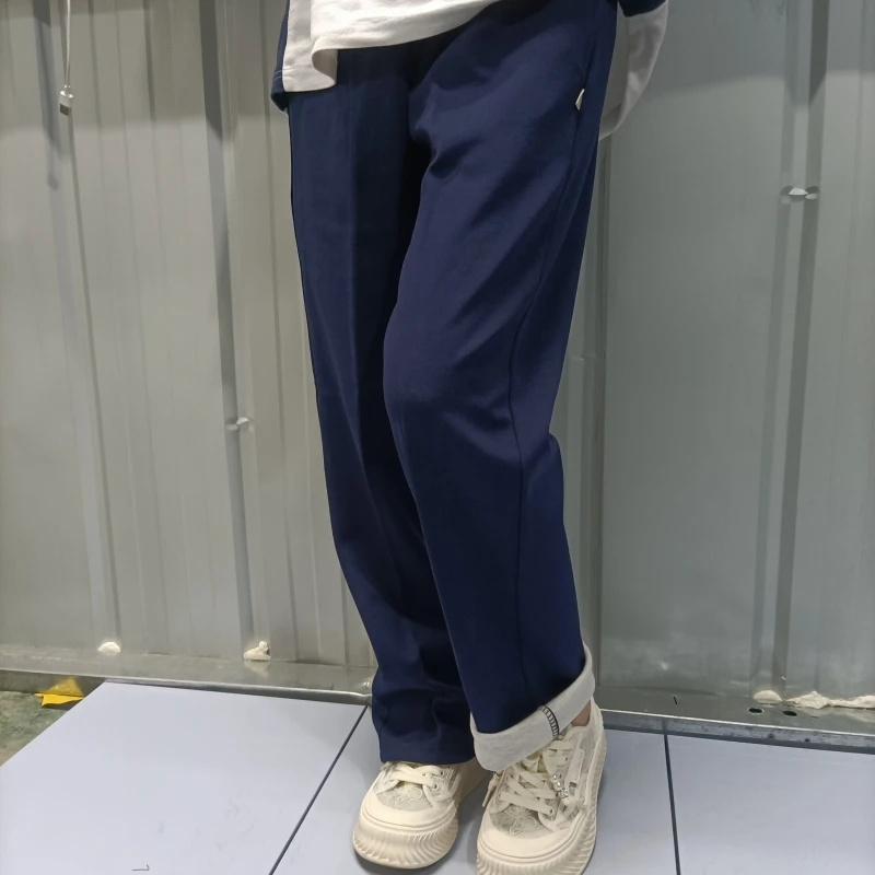 精品棉料纯藏蓝色无条无杠校服裤子春秋男女中小学生宽松校裤藏蓝