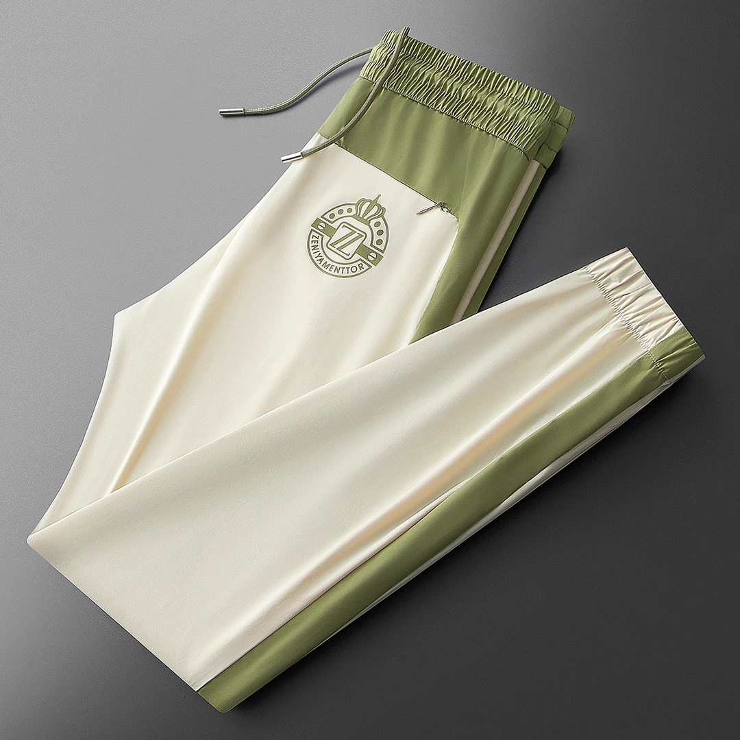 夏季高端时尚潮流个性撞色拼接冰丝速干薄运动男士夏季休闲卫裤