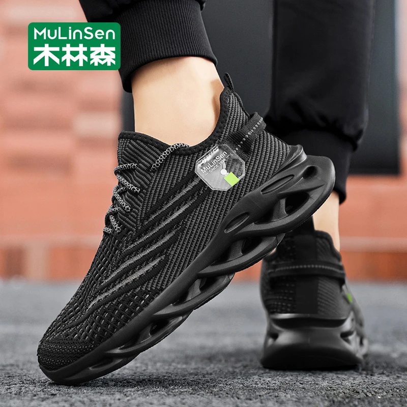 木林森跑步鞋男鞋秋季轻便透气网面运动鞋男士薄款飞织休闲椰子鞋