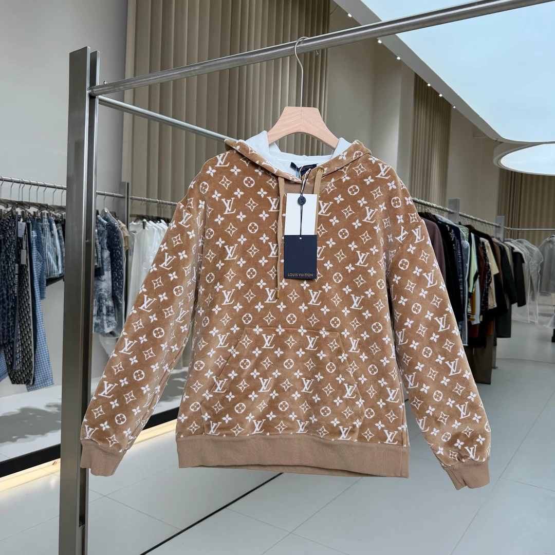 未使用 LouisVuitton/路易威登 焦糖棕满印丝绒卫衣 M码 GM006139