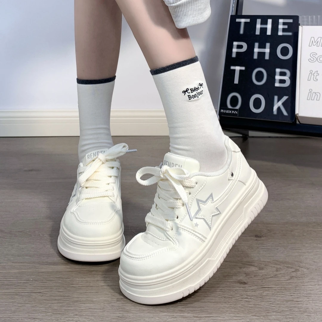 人本小众原创厚底小白鞋女新款爆款失序混搭运动鞋子增高板鞋白色