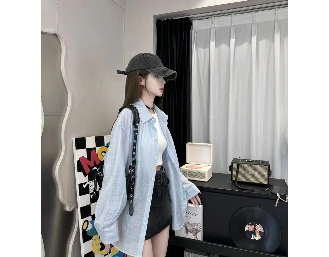 【现货运费险】莱赛尔天丝衬衣韩版宽松女防晒夏季薄款长袖纯色衬衫