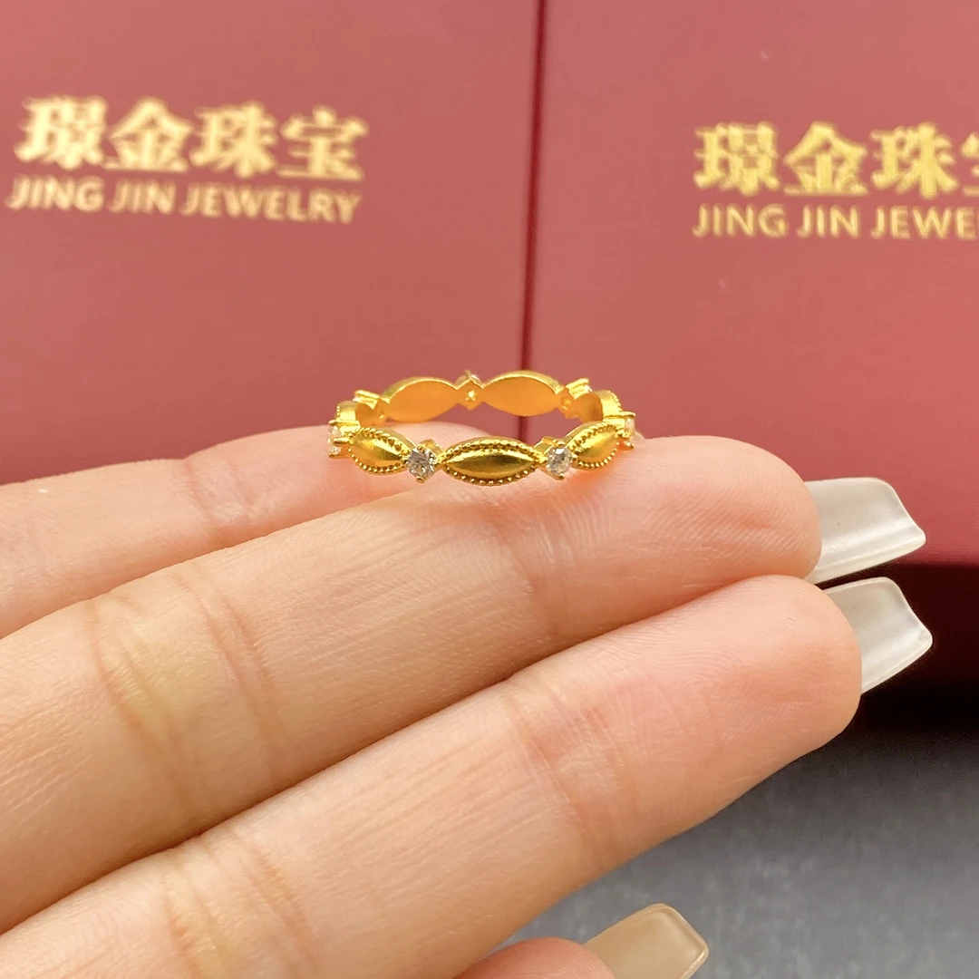 璟金珠宝足金999黄金轻奢精美实心花边米粒戒指圈口可选择