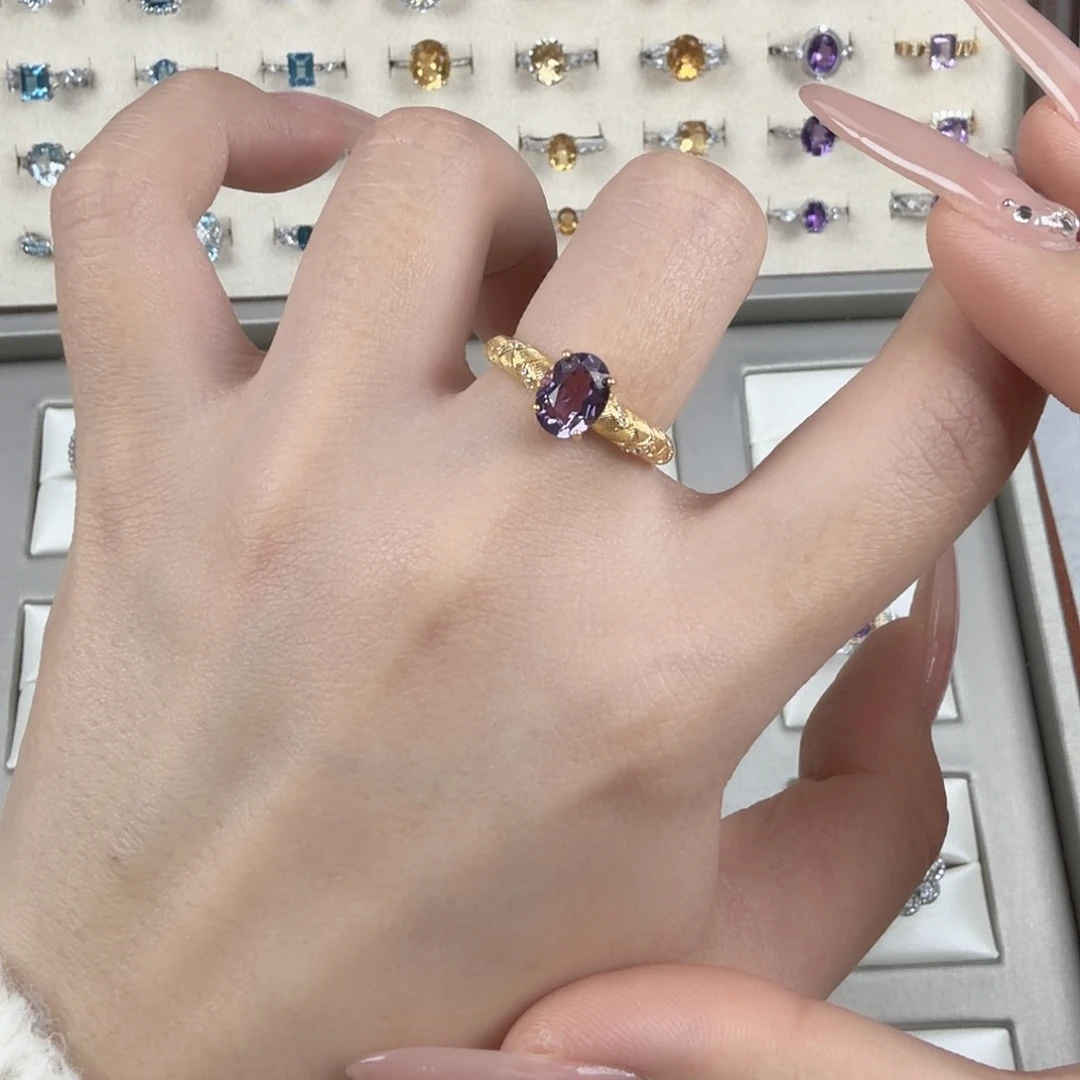 银S925镶嵌紫晶戒指粗戒臂设计款