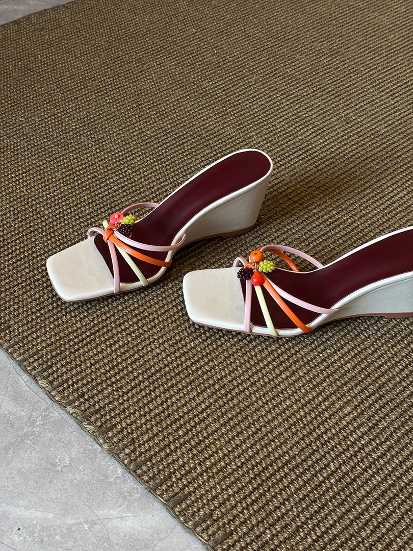 rubywu【水果拖】方头坡跟拖鞋女外穿气质增高小众设计感凉拖鞋