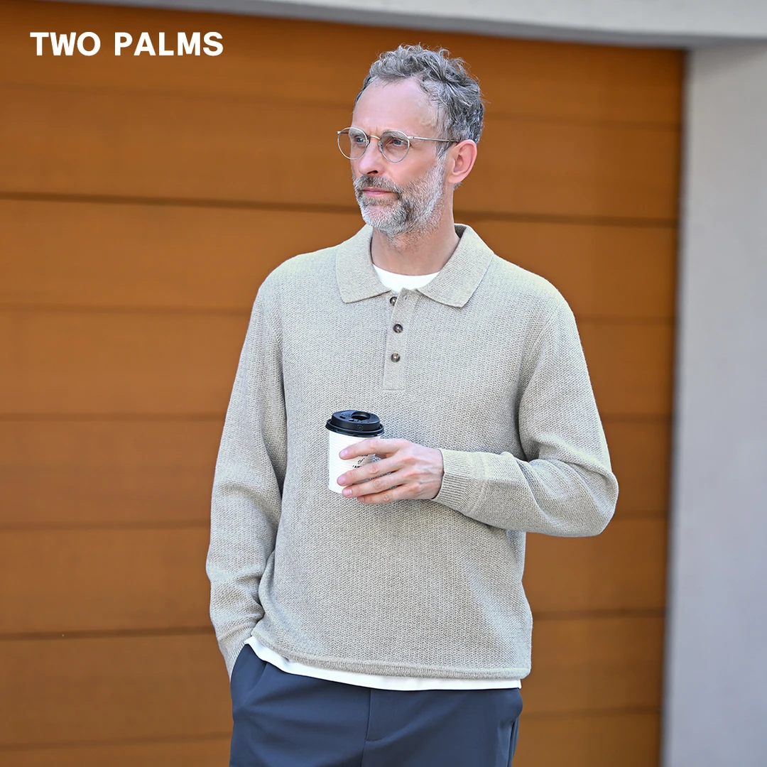 TWO PALMS  双股纱羊毛混纺 老钱风polo领套头毛衣秋冬针织羊毛衫