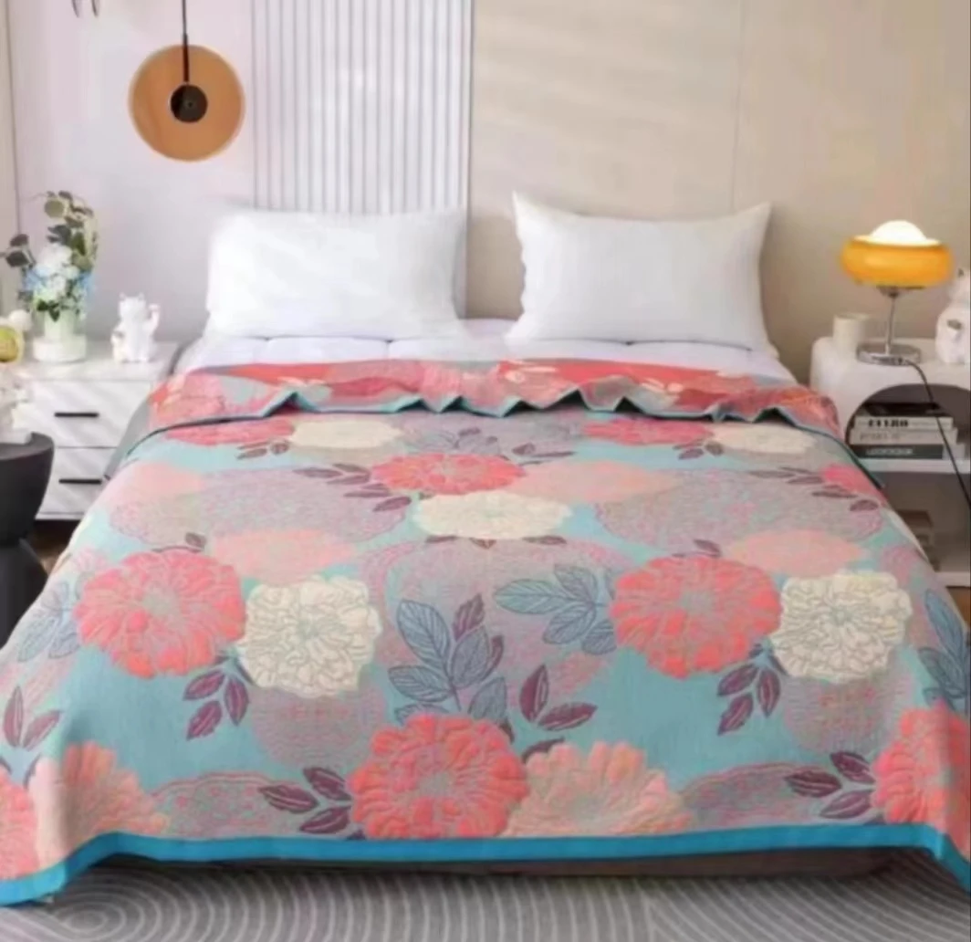 【蓝色牡丹】150*200多功能纱布床盖亲肤舒适透气