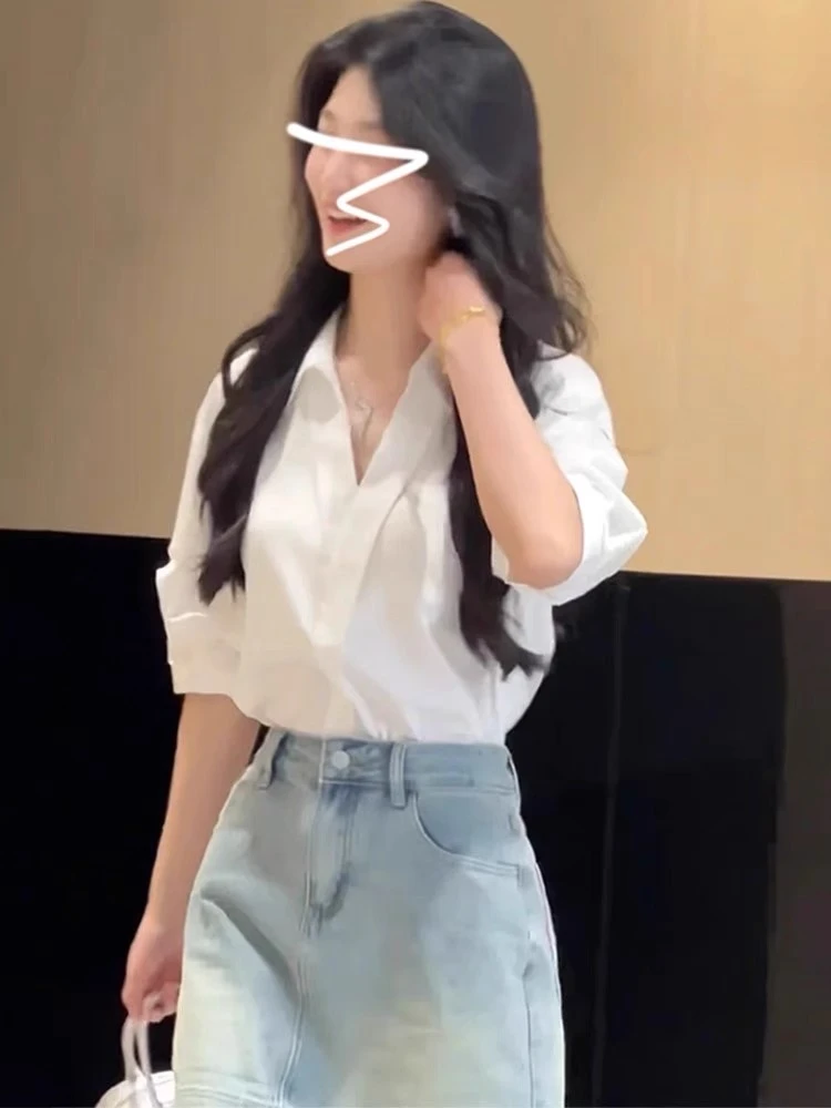 7156 GZ高级感短袖衬衫女夏2025新款衬衣法式气质上衣设计感小众