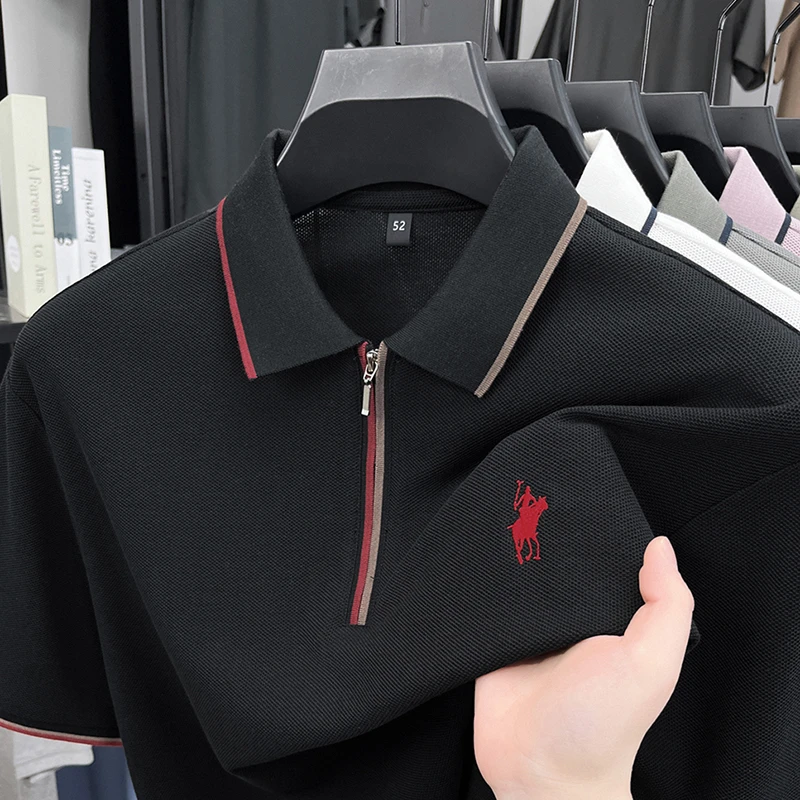 夏季宽松男士短袖棉透气POLO衫中老年桑蚕丝凉感休闲T恤时尚大众