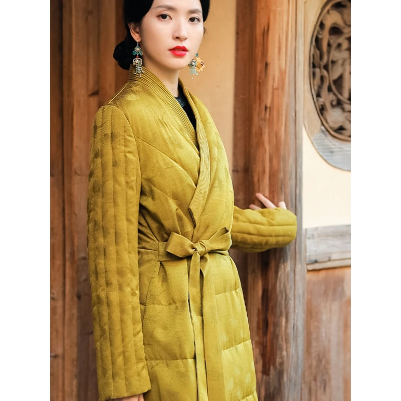 复古日记100桑蚕丝新中式国风女装宽松鹅绒服22HR032