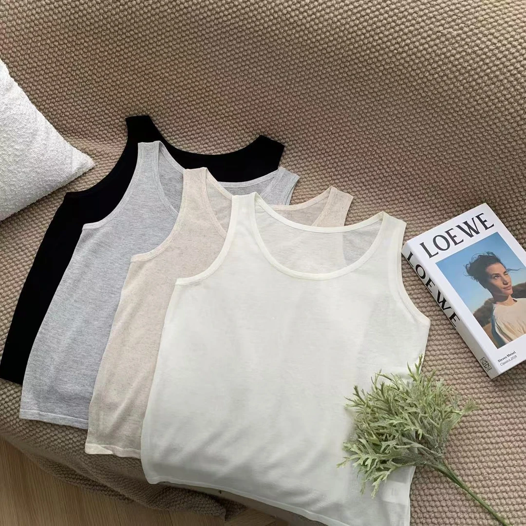 素心轻奢 2025夏新款天丝亚麻纯色背心时尚简约百搭薄打底女14021