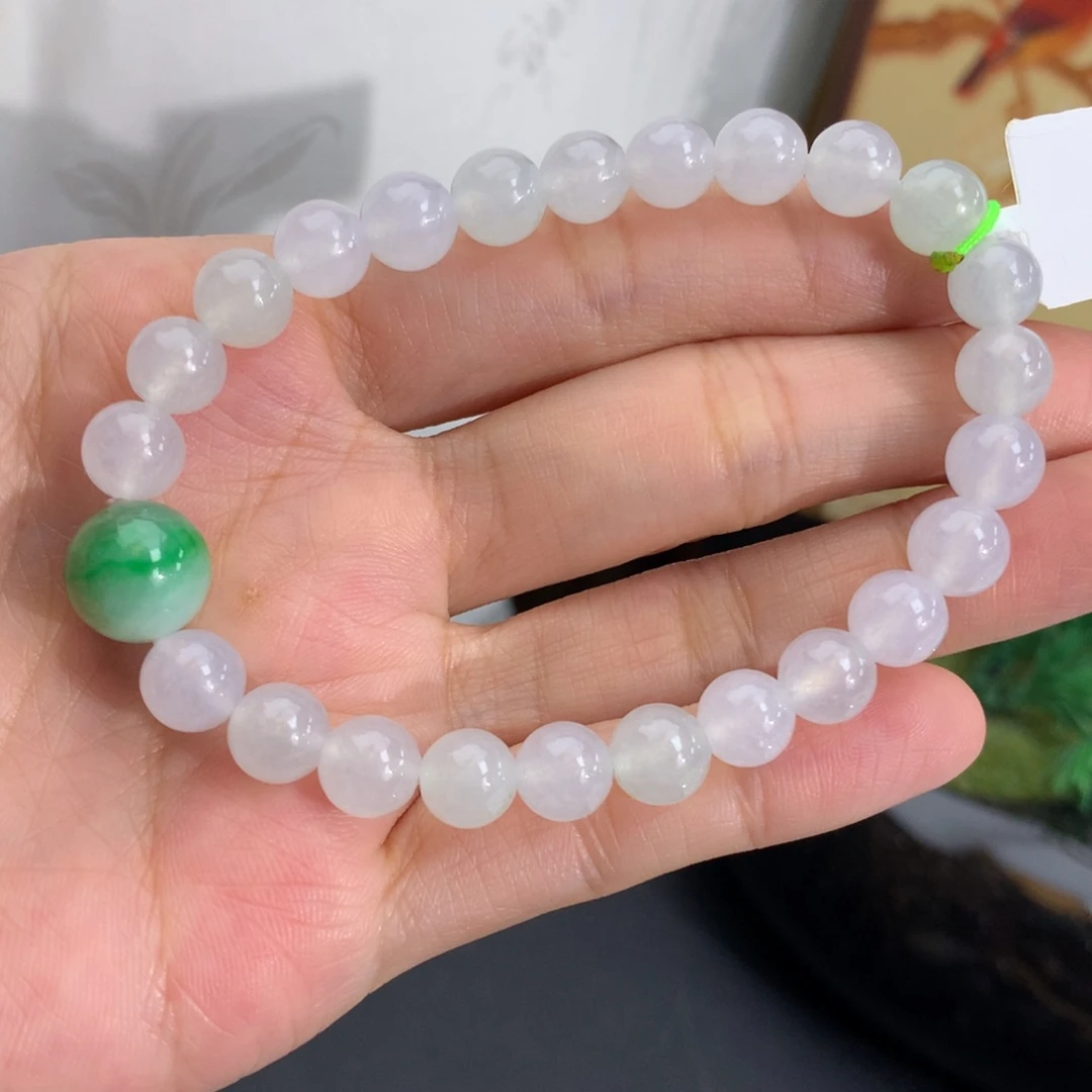 翡翠未镶嵌手串卡7.5-10.4胶润白冰手串