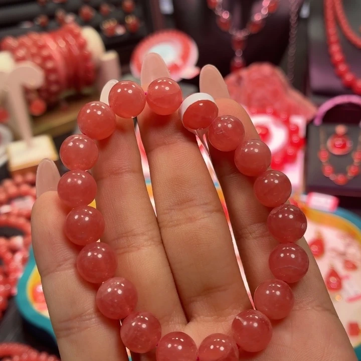 菱锰矿（红纹石）未镶嵌手串冰种10mm