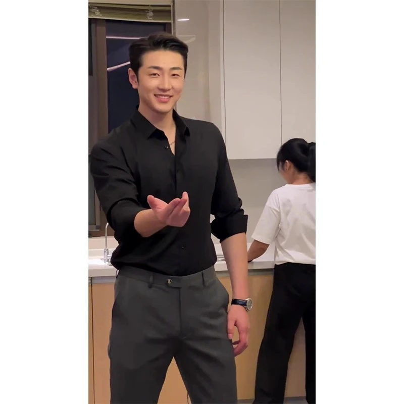 雅痞风黑色男士衬衫修身长袖上衣高级感痞帅成熟稳重商务男装衬衣