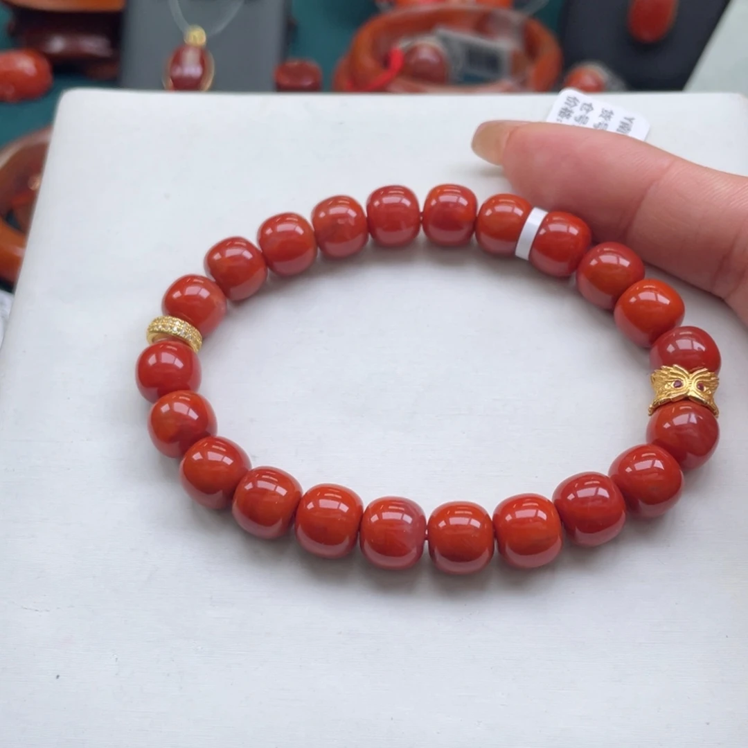 南红玛瑙银S925镶嵌川料南红满肉dly单圈9+mm