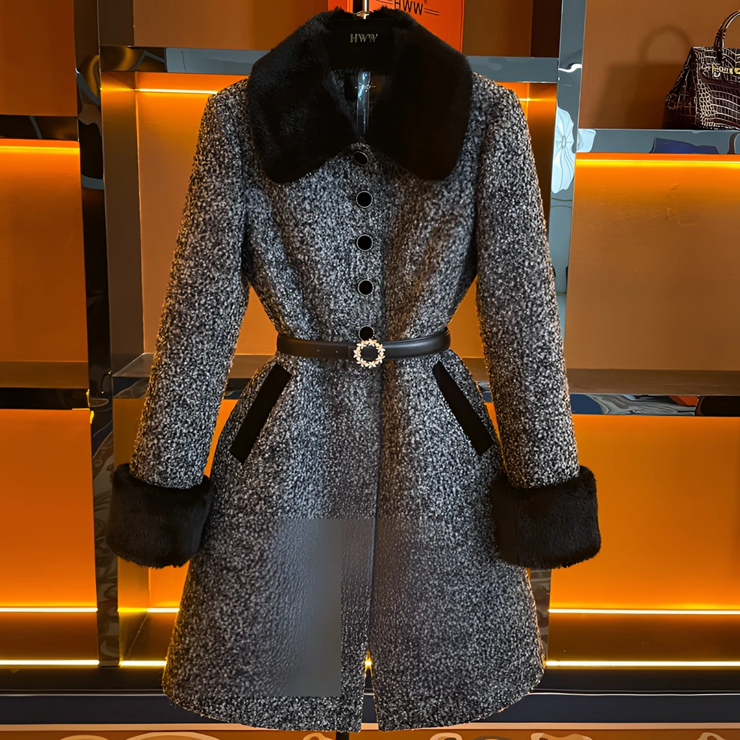 90白鹅绒(袖子也有绒)英伦潮流时尚收腰中长款鹅绒服DHZZR406758