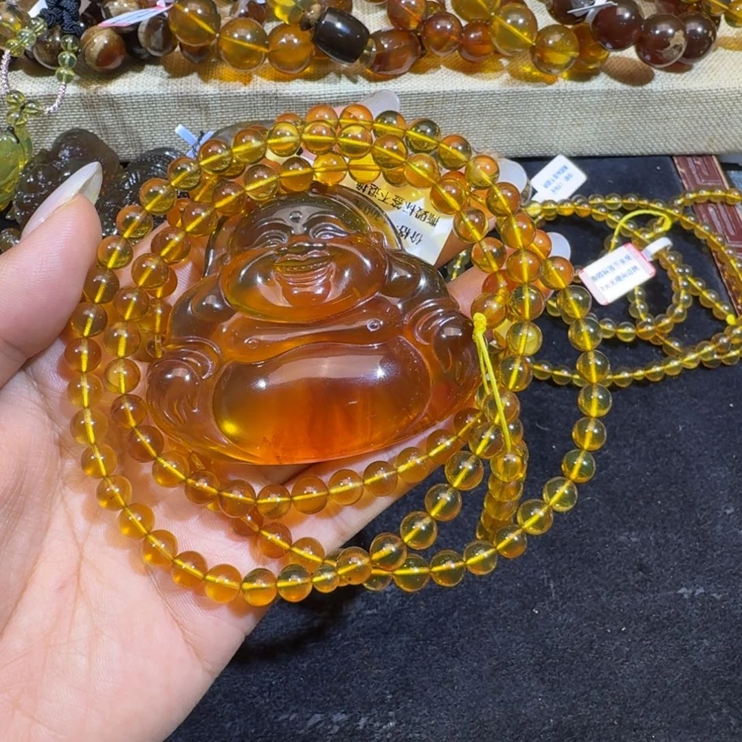 琥珀珠宝奇石未镶嵌欣*佛公套链