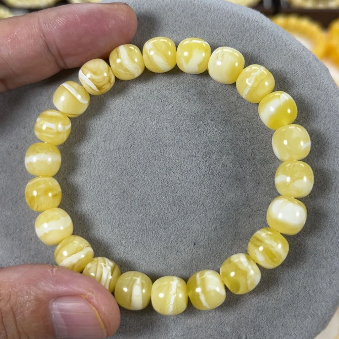 未镶嵌蜜蜡手串伈*纯天然俄料瓷白花虎皮极限弧高桩