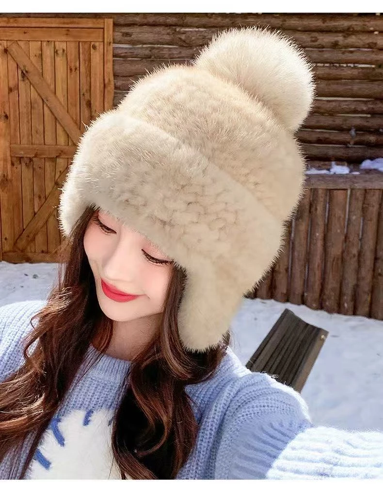 女护耳帽冬季帽子韩版复古贝雷帽雷锋帽百搭女士防寒水貂皮毛帽子