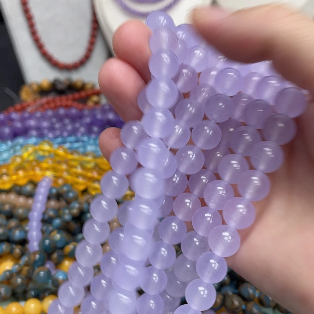 玛瑙/玉髓未镶嵌半成品淡紫色玉髓10m散珠