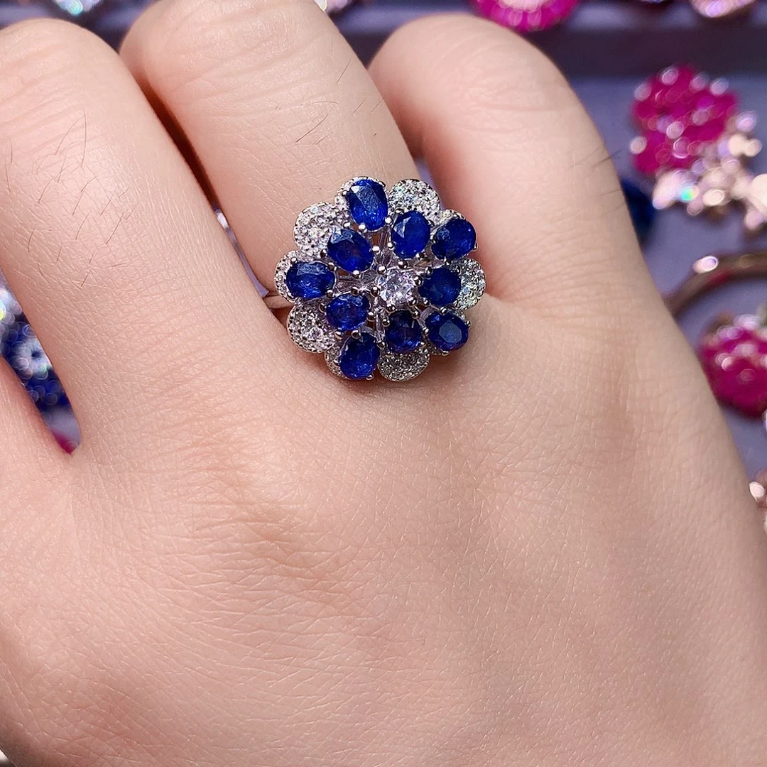 戒指蓝宝石银S925镶嵌