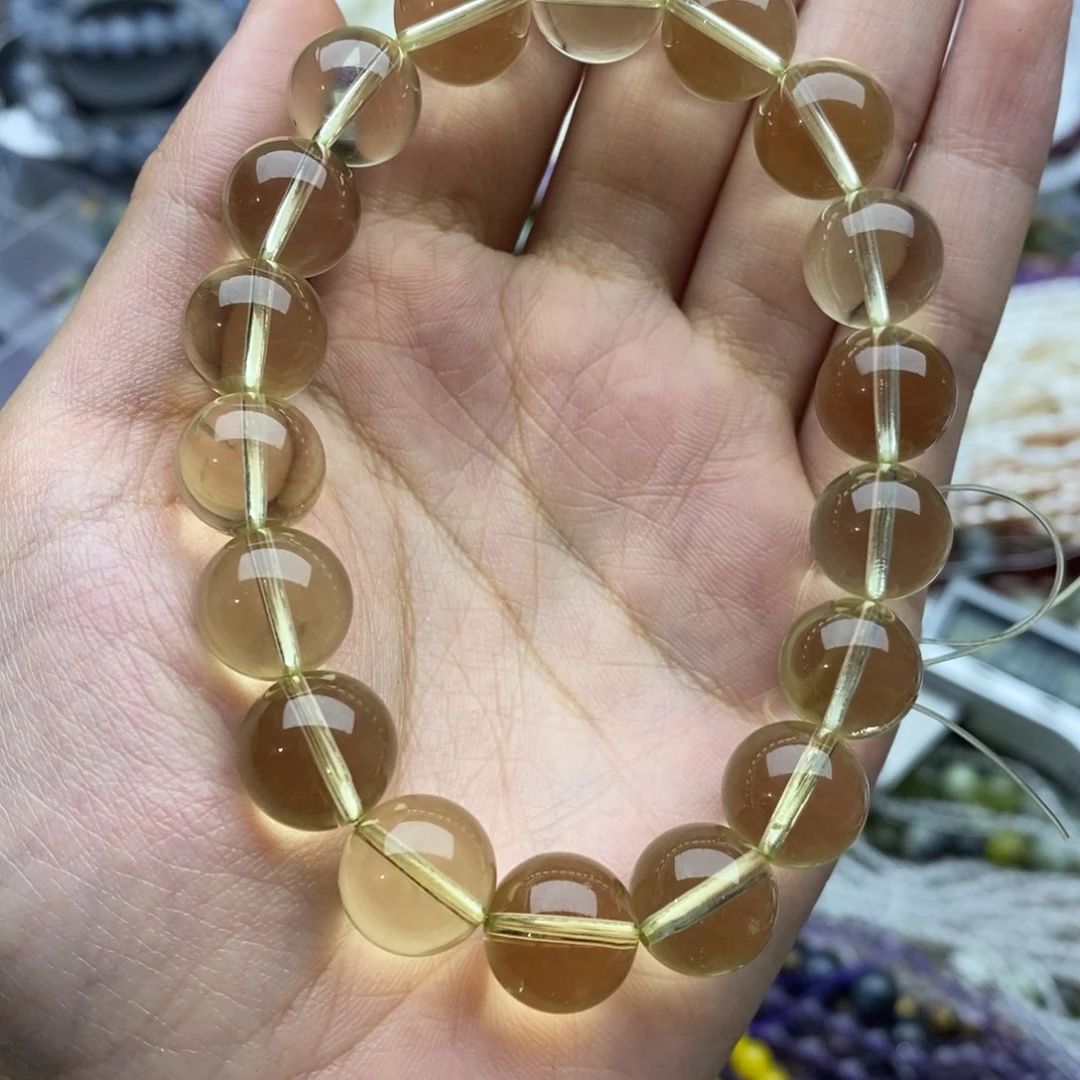 未镶嵌玛瑙/玉髓珠宝半成品一个天然净体柠檬黄水晶11.8mm