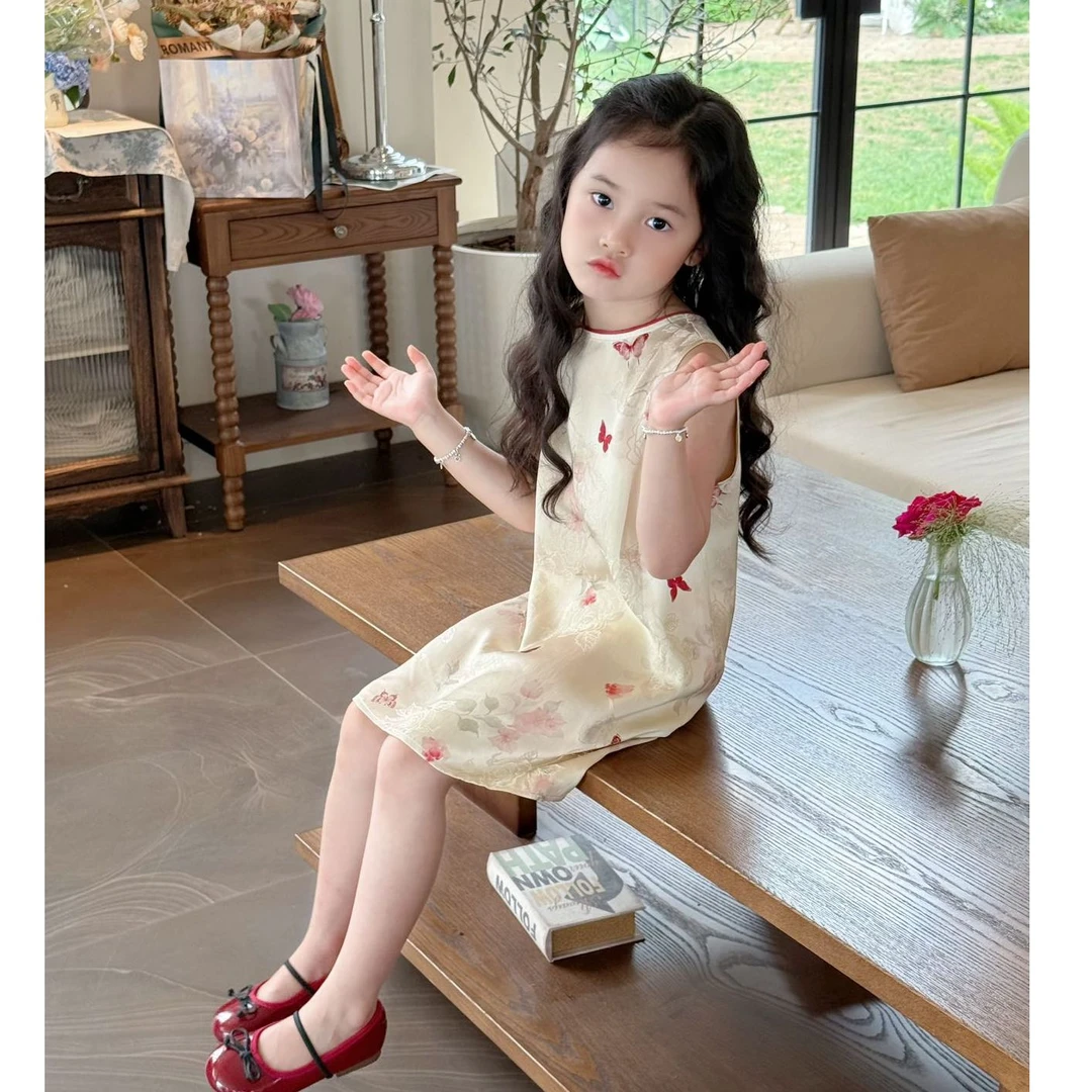 现货）女童新中式旗袍夏女宝宝巨薄款国风连衣裙儿童改良古风裙子