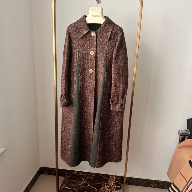 毛呢外套针织极简风设计师女装秋冬翻领英伦风双面气质百搭