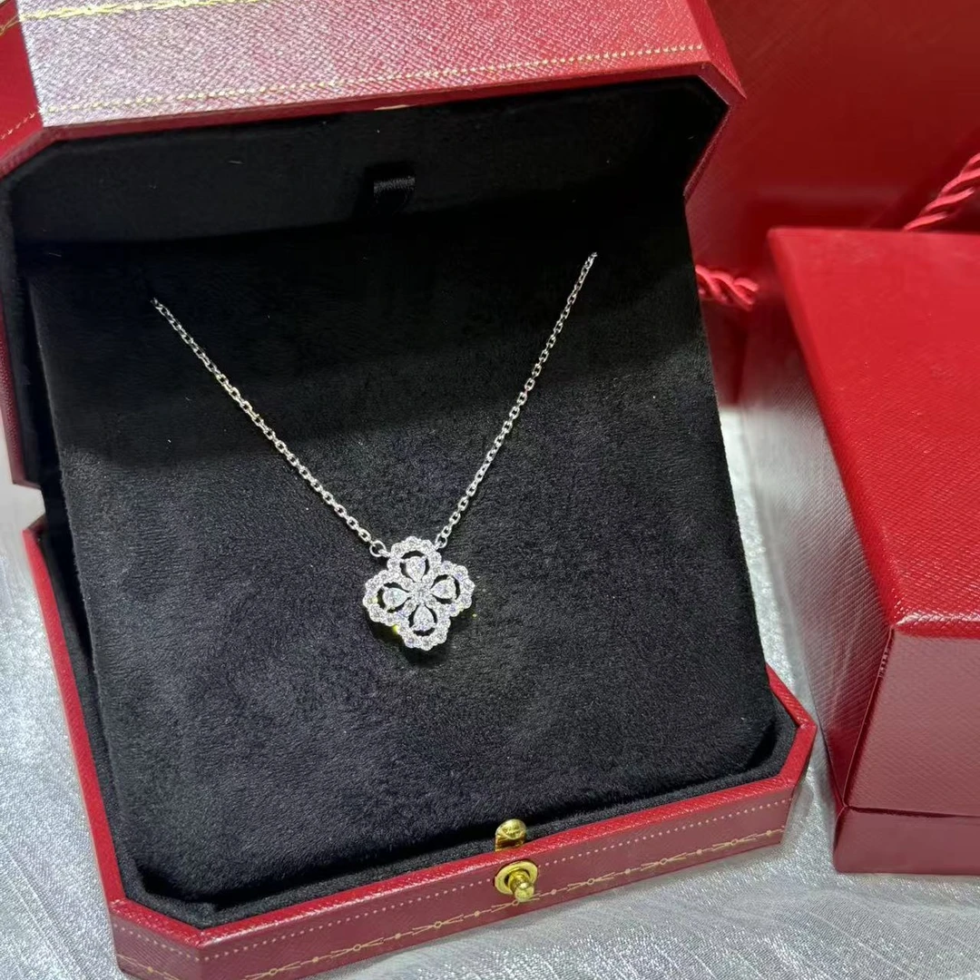PT950铂金hw四叶草满镶莫桑项链