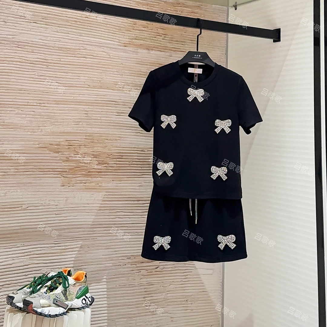 【宠粉价】水钻蝴蝶结重工宽松版短袖套装裙两件套连衣裙JC-A3514