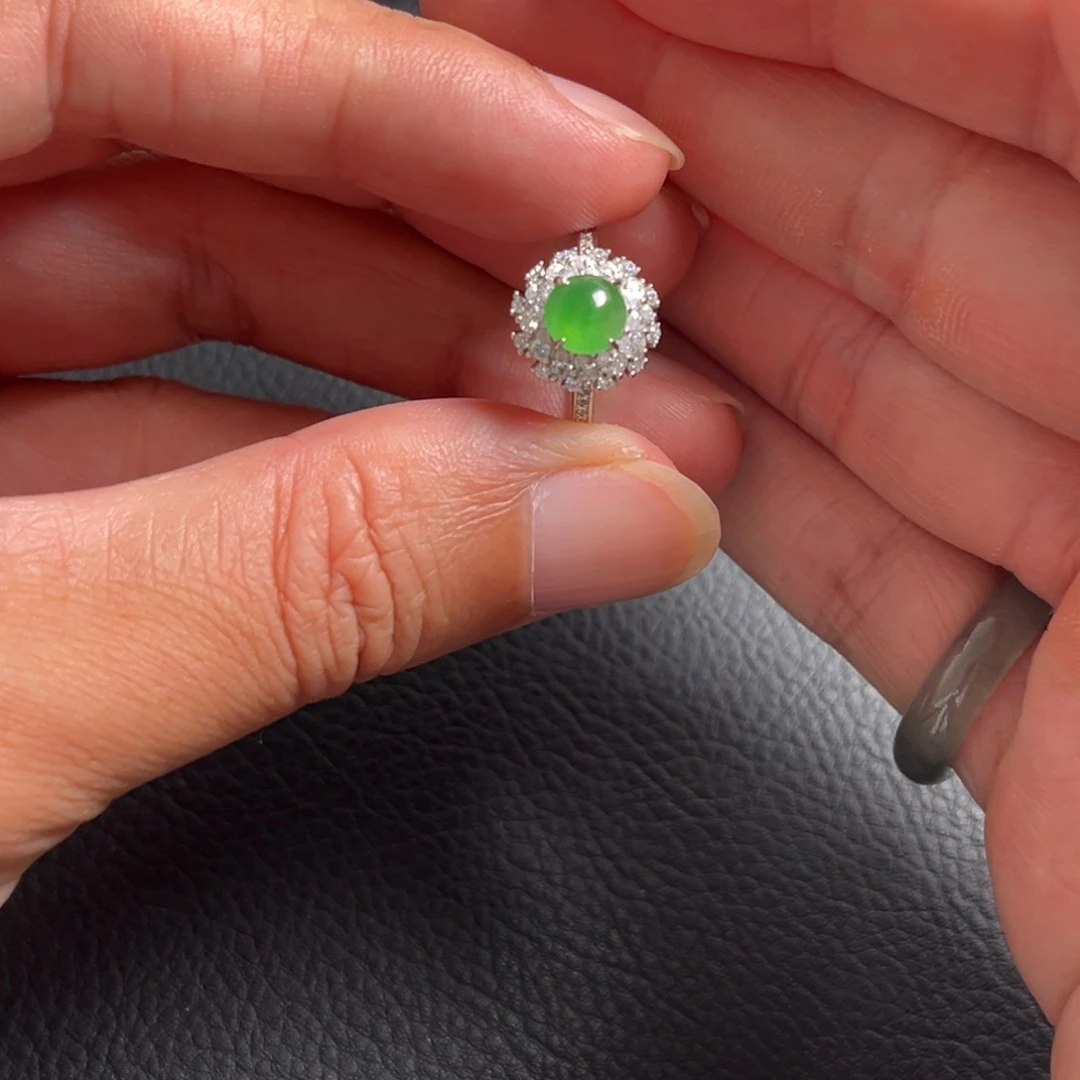 银S925镶嵌戒指翡翠缅甸翡翠A货