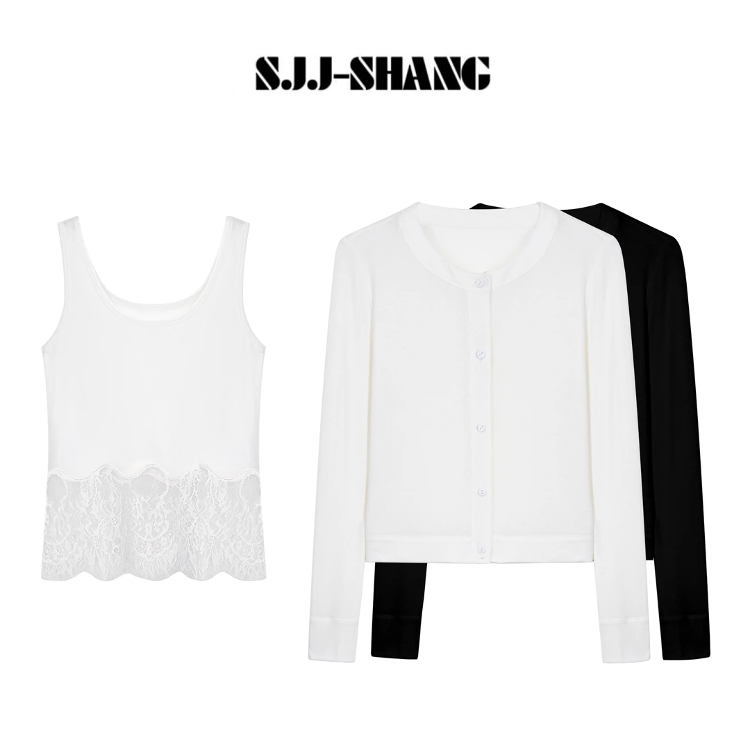 SJJ-SHANG【纸片视觉】25ss新品莱赛尔+羊毛两件套蕾丝上衣q134176p