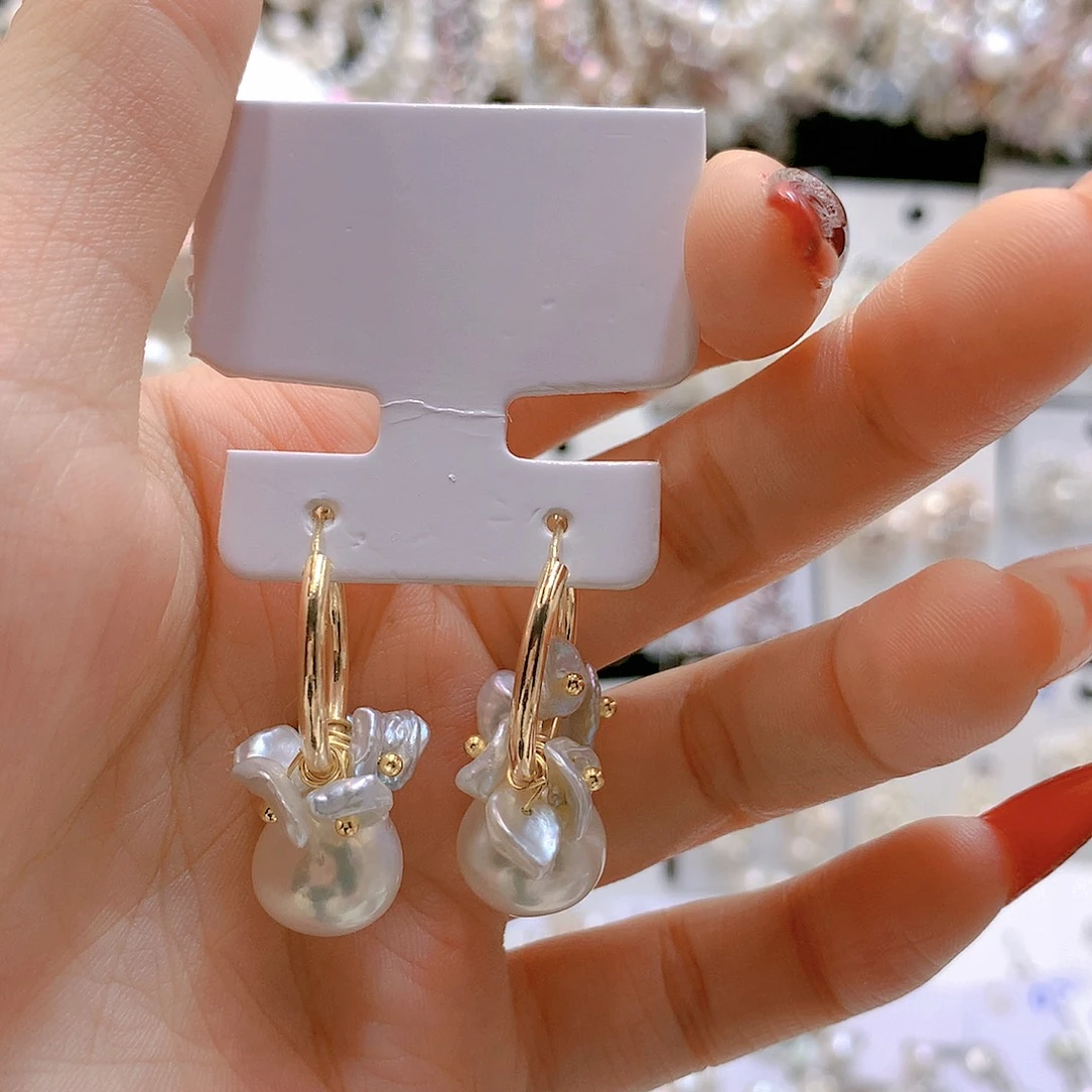 银S925镶嵌耳饰淡水珍珠