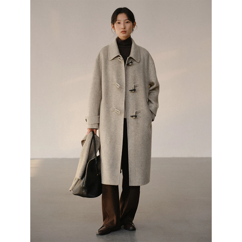 素典【布莱顿】牛角扣学院风大衣~H型中长款双面呢毛呢外套2801