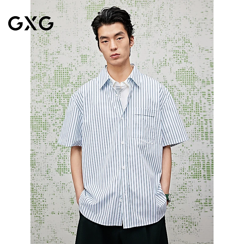 [商场同款]GXG男装 条纹衬衫休闲短袖衬衣25夏新品#G25X232013