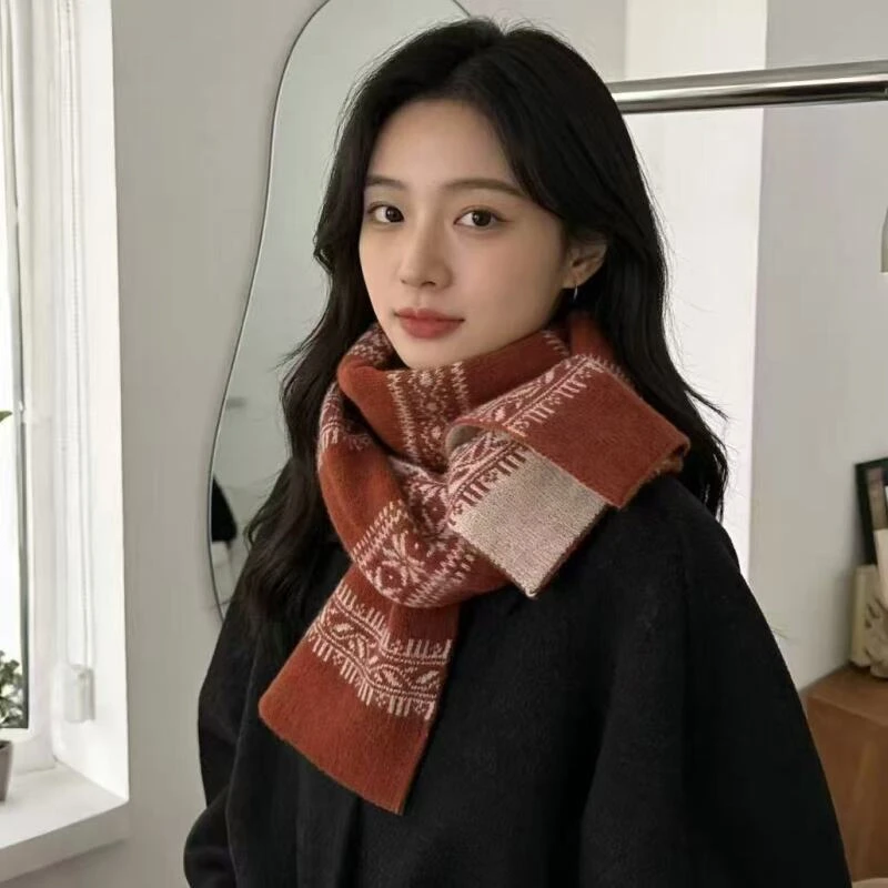 澳洲绵羊毛新款保暖双面复古针织围巾