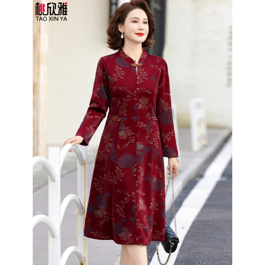 喜婆婆婚宴装2025新款婚礼服中老年妈妈秋装新中式改良旗袍连衣裙