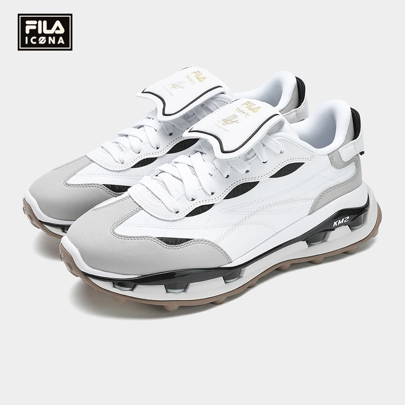 Fila/斐乐情侣【轻奢皮革KM2叠叠鞋】百搭缓震休闲复古运动老爹鞋