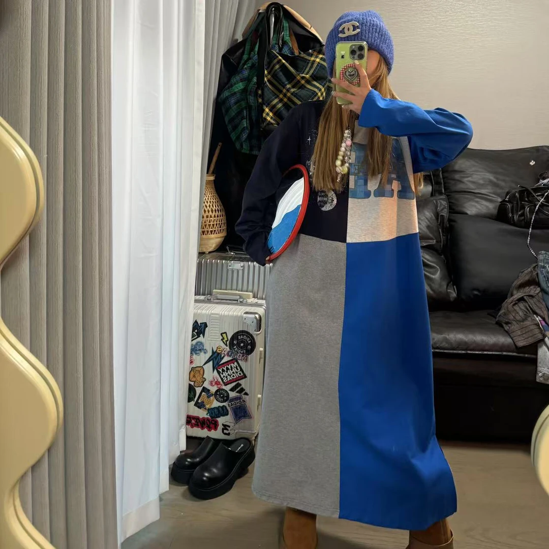 四块拼接ins连衣裙