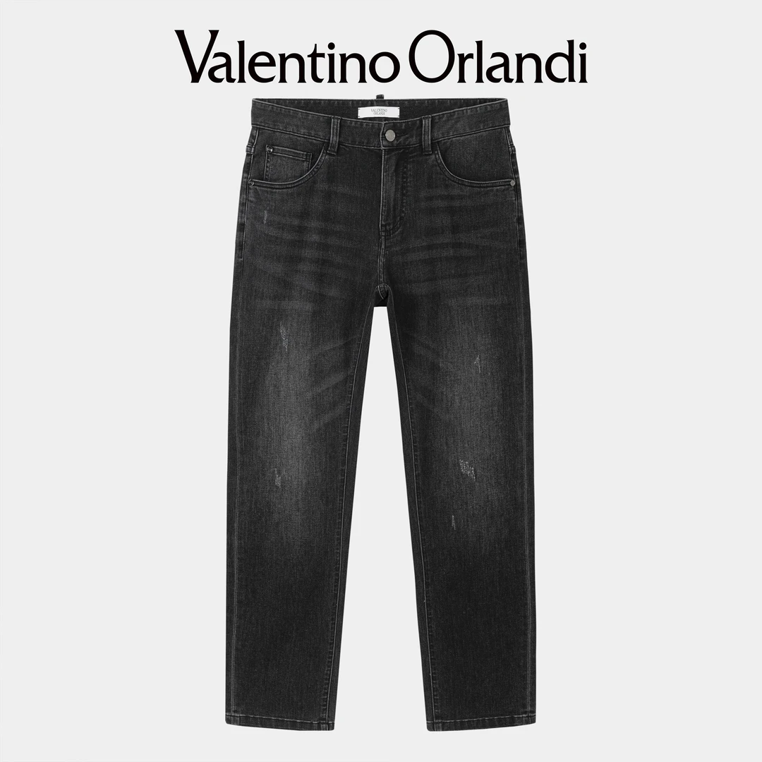 Valentino orlandi男士春秋A版时尚百搭休闲字母刺绣直筒牛仔裤