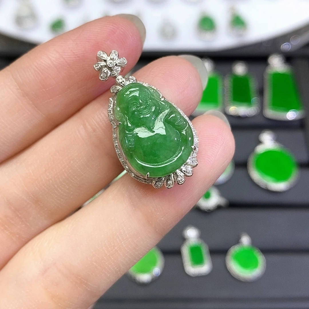 翡翠18K金镶嵌吊坠(不含链)