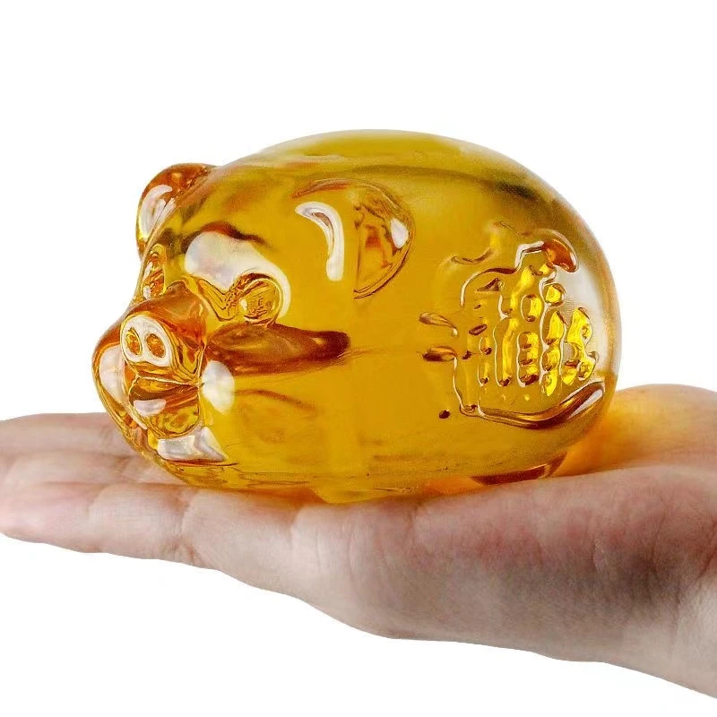 6cm黄水晶小号猪琉璃彩色猪礼品生日礼物客厅家居装饰品