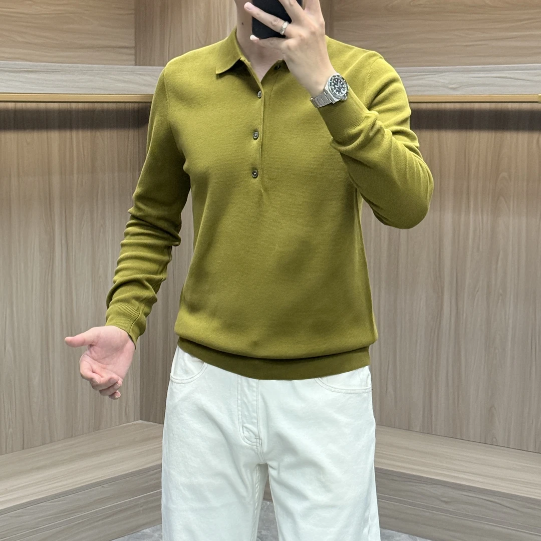 2025秋冬男士翻领针织纽扣长袖针织衫毛衣打底polo衫商务休闲高档