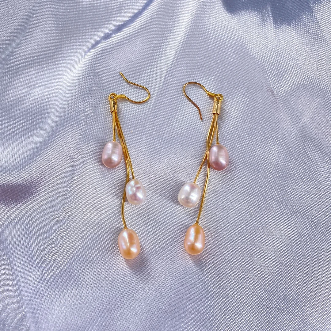 ZY0042 天然珍珠 时尚优雅大气精致简约百搭彩色三珠三色珍珠耳钩
