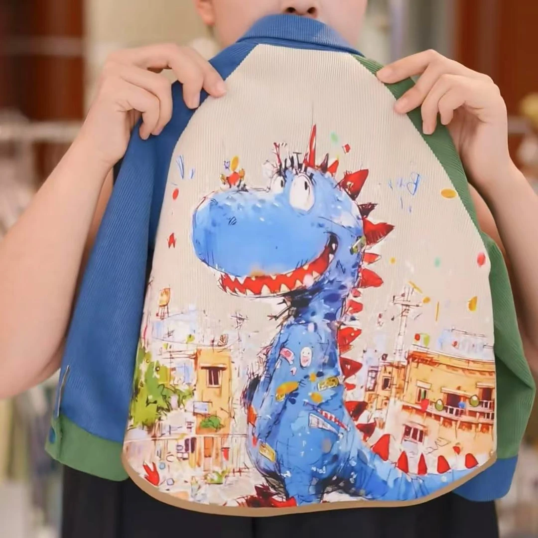 幂姐童装 儿童外套2025新款秋季百搭小恐龙拼色棉上衣帅气夹克