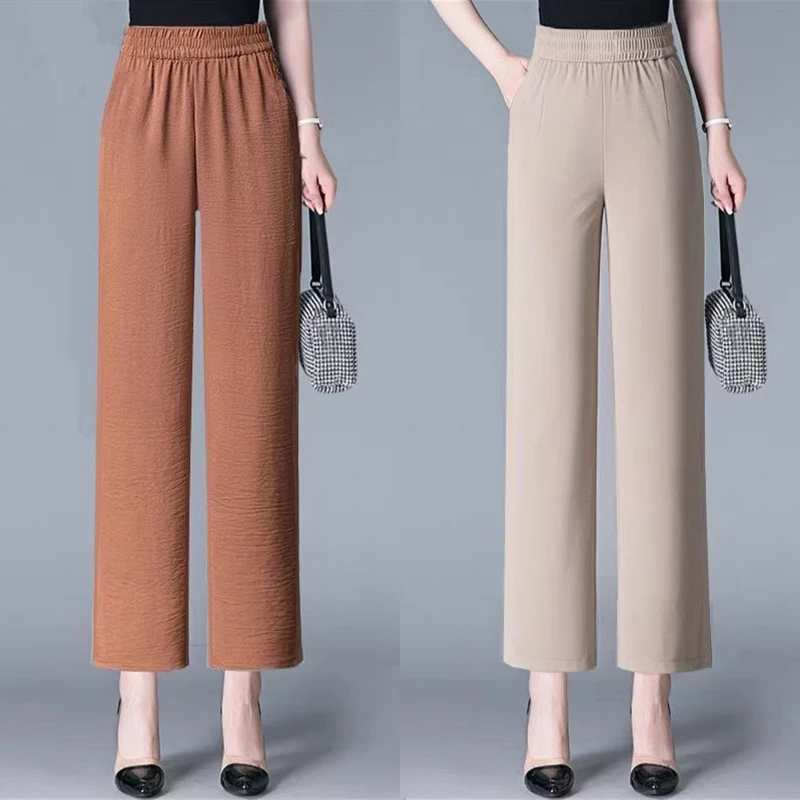 裤子女夏季薄款2025新款冰丝麻休闲阔腿大码直筒裤子显瘦爆款女裤